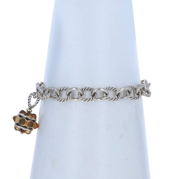 David Yurman Citrine Fancy Cable Chain Charm Bracelet 7" - 925 & Yellow Gold 18k